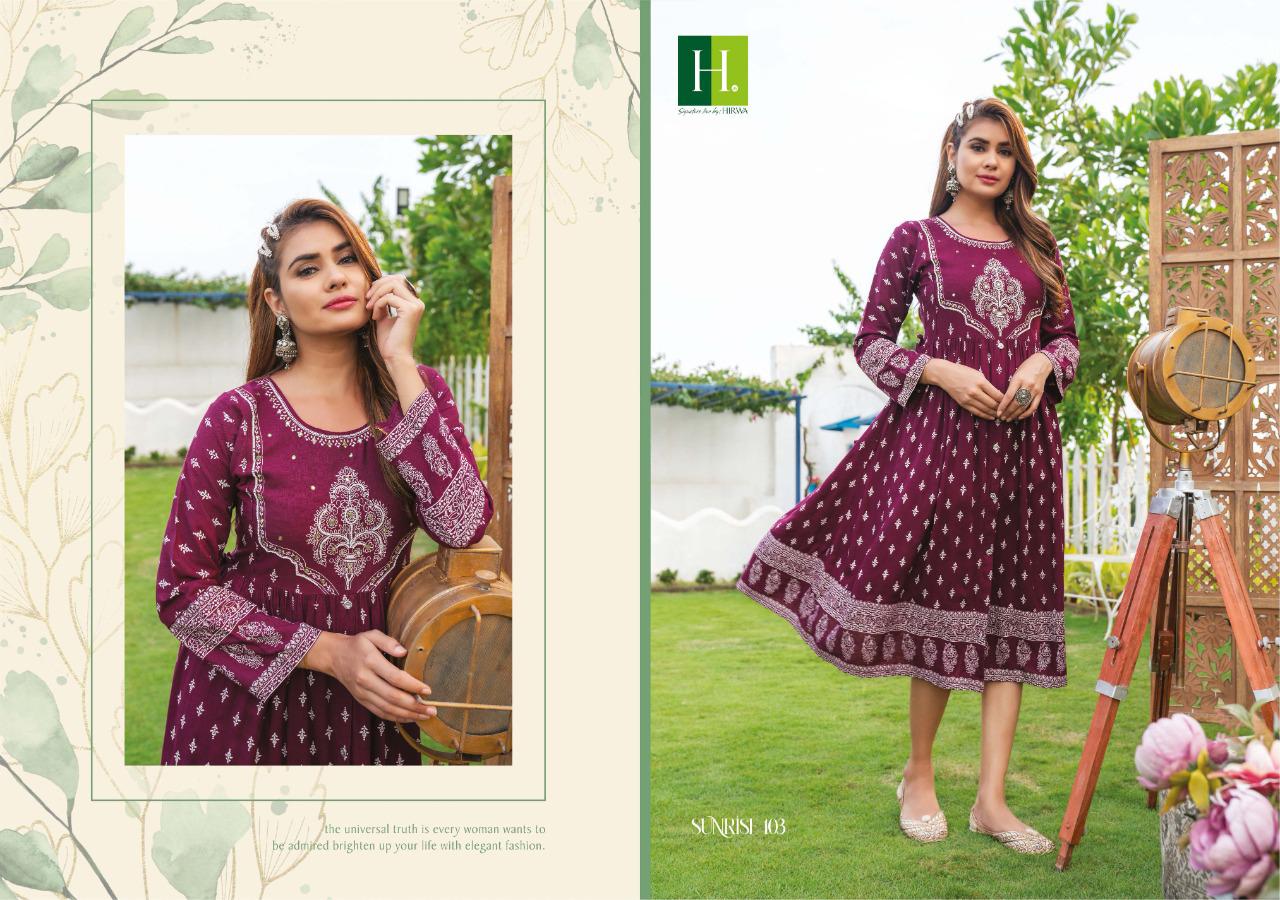Hirwa Sunrise 1 Party Wear Rayon Printed Designer Anarkali Kurti Collection